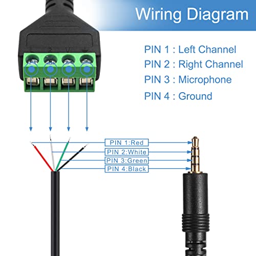 Xiatiaosann 3.5mm Speaker Wire Adapter, 1/8" 4 Pole Stereo TRRS Male Jack to AV 4 Screw Terminal Block Balun Connector Cable, Solderless Terminal Block Cord 30cm (3.5mm M/ 4pin), 2 PCS - Image 3