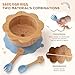 MingHoYo Bamboo Suction Plates Bowls Set for Baby Toddler - Includes Bamboo Bowl, Divided Plate, Silicone Fork & Spoon, All-Natural Baby Feeding Set for Baby-Led Weaning