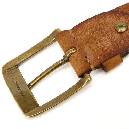 Unisex Genuine Embossed Distressed Leather Belt - Handmade Cowhide Strap With Solid Brass Square Buckle4