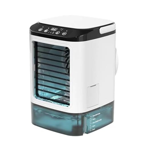 Tomvorks Aire Acondicionado Portátil con Caja de Hielo, 3 Velocidades de Viento, Ventilador Escritorio USB con Pulverizador Doble, Iluminación Ambiental Relajante