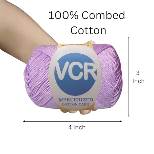 Image of VCR 4 Ply Light Purple 100% Mercerized Cotton Yarn, 60 Grams Hank, 190 Meters Length, Cotton Combed Ball, Smooth and Glossy Crochet Yarn for Crochet and Knitting, Pack of 1, Suitable for DIY Crafts