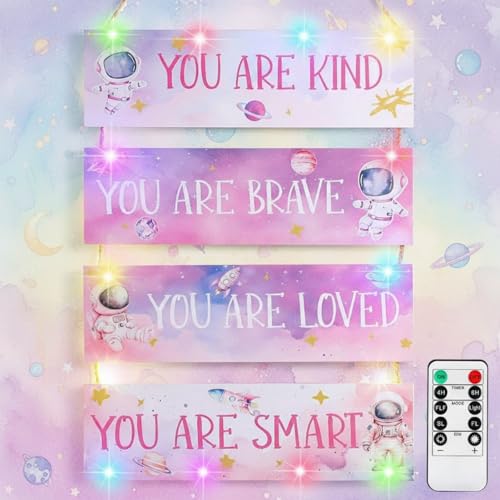 4 Pcs Space Room Decor for Kids Girls Pink Space