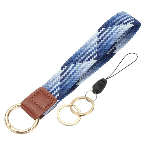 PATIKIL Keychain Wristlet, Cute Keychain Stretchy Woven Wrist Lanyard Strap Key Ring Car Keys Chain Accessories Hooks for Women Men Wallet ID Badges Card, Blueberry