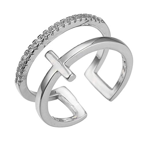Feinsilberbohrer besetztes Kreuz Hypoallergenes verstellbares Doppelring mehrschichtiges Diamant-Schmuckaccessoire Cover