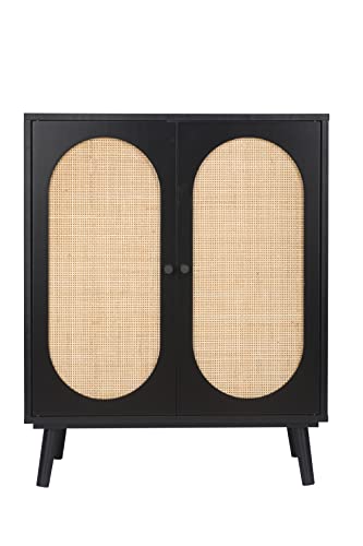Orrd Accent Sideboard Buffet Cabinet, High Kitchen Storage Cabinet With Rattan Doors And Adjustable Shelves, Home Cabinet Furniture For Living Room, Bedroom (Black) #TOP7