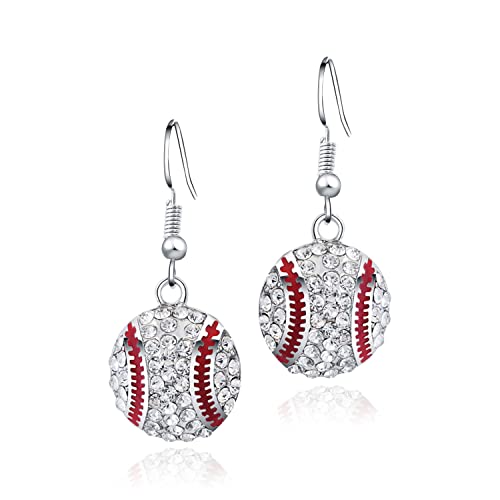 Baseball Rhinestone Drop Dangle Earrings Sports Jewelry for Women Girls Idea Gifts