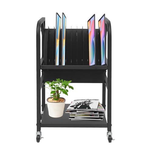 10-Device Mobile Charging Station Open Laptop Charging Cart for Classroom - Rolling iPad Chromebook Tablet Charging Cart with Power Strip & Dividers Portable Charging Stand for School Office