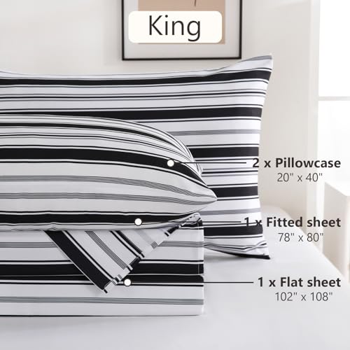 Image of MCO Black King Striped Sheets Set 4Pieces, Ultra-Soft and Breathable