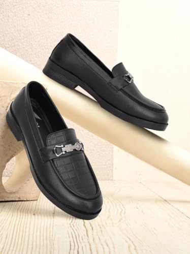 Image of VELTRIX Men's Premium Patent Leather Finish Formal Loafers | Horsebit Buckle Slip-On Shoes | Comfortable Office, Party, Wedding & Business Dress Shoes Aldo DIY Softy