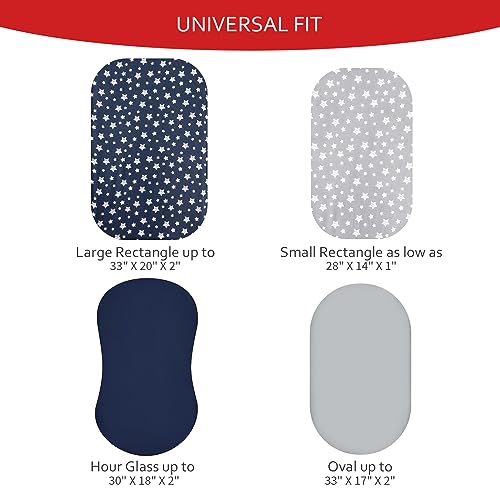 Image of Bassinet Sheets Set 4 Pack for Baby Boy, Universal Fit for Oval, Hourglass and Rectangular Mattress, Navy