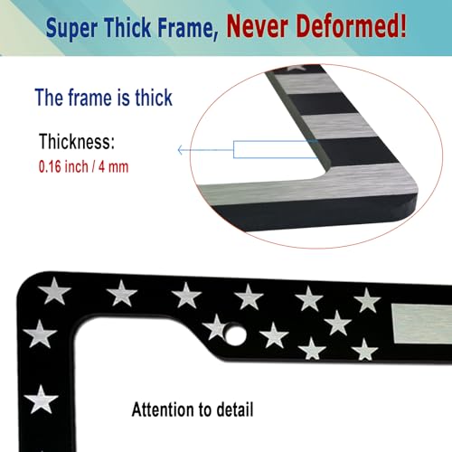 Image of BGGTMO Black American Flag License Plate Frames, 2 Pack Front Rear Aluminum | Patriotic USA Stars and Stripes Design, Brushed Aluminum-Plastic Material, Car Tag Holder with Screws Caps