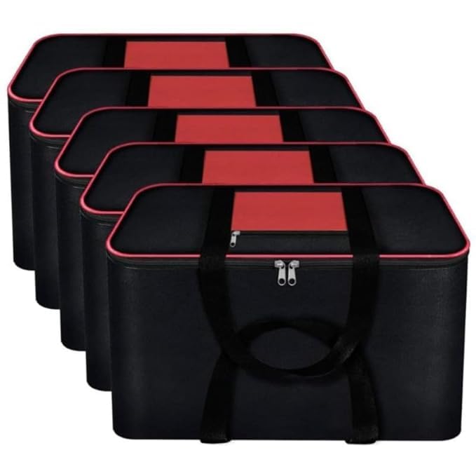 CUTBAZZ Nylon Rectangular Moisture Proof Underbed Big Storage Bag For Multi Purpose Use Foldable, Blanket Storage Bag, Cloth Storage Organizer, Blanket Cover with Handles (Black mix Red, Set of 5)-image-32