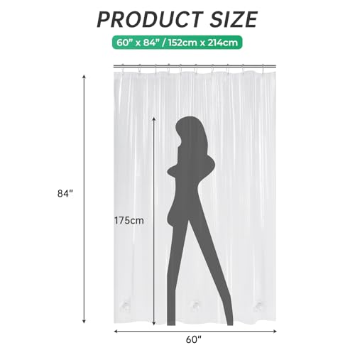 Image of AmazerBath Long Stall Shower Curtain 60x84 Inches, Premium PEVA Heavy Duty Clear Shower Curtain, Waterproof Thick Bathroom Curtain with 3 Big Weighted Stones and 10 Rustproof Grommet Holes