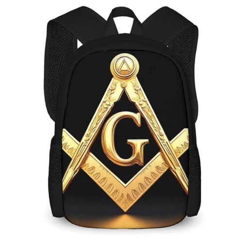Large Water Resistant College Bag, Computer Bag, Durable Travel Laptop Backpack For Women Men Gold Freemason Freemasonry Masonic4