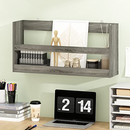 Image of Furinno Hermite Multipurpose Wall Mounting Storage Shelf, French Oak | Wall Shelf with Guard Rail, Floating Shelf, Wall Mounted Shelves, for Bathroom, Bedroom, Living Room, Home Office