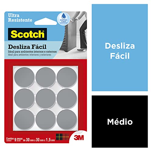 Scotch, 3M, Protetor Ultraresistente Desliza Fácil - Redondo Cinza Médio - 9 unidades, Branca