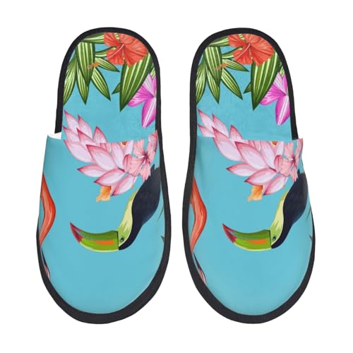 Tropical Jungle Flamingo Print House Slippers For Women And Men,Soft Slippers With Memory Foam,Non-Slip Indoor Home Shoes
