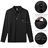 Rdruko Men's smart Long Sleeve Polo Shirt with Pocket Breathable Wicking Quick Dry Casual Work Golf Tops Black 3XL #4