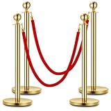 Edelstahl Absperrpfosten Seil Abgrenzungsständer Kugelkopf 2 Rote Samtseile Goldene Säule 4 Packung Crowd Control Barriers Für Theater Partys Hochzeit Museen Ausstellung