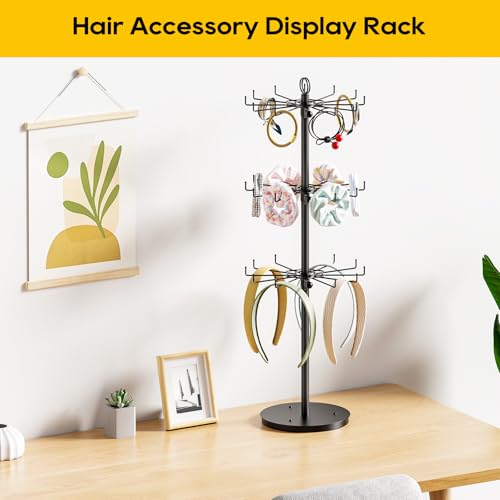 ORLESS 3 Tier Rotating Jewelry Display Stand, Keychain Display Stand with 36 Hooks, Black Metal Retail Display Spinning Holder for Vendor, Spinning Display Rack for Necklace Bracelet Earring Organizer