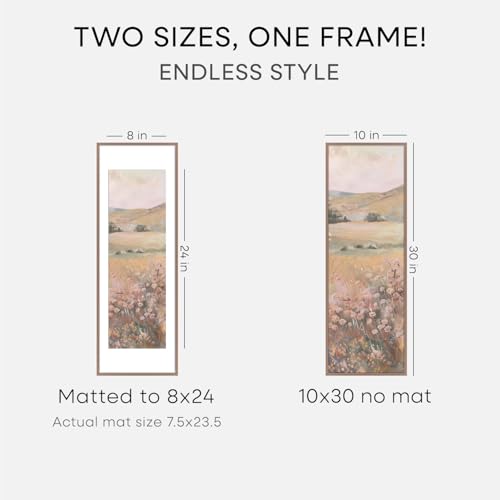 Image of Homeforia 10x30 Picture Frame Mocha, High End Metal 10x30 Poster Frames with Mat 8x24 inch Photo, 10 x 30 Mocha Frames Matted to 8 by 24 Print, 30x10 Panoramic Frames, Tempered Glass, Wall Kit, Set of 2