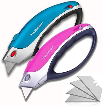 Box Cutter Retractable Utility Knife - Heavy Duty Box Cutter Knife Cardboard Cutter - Box Opener Razor Blades Utility Knife - Box Knife Carpet Cutter with 5 Sharp Blades