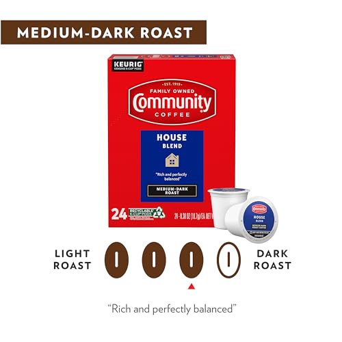 Image of Community Coffee House Blend 96 Count Coffee Pods, Medium Dark Roast, Compatible with Keurig 2.0 K-Cup Brewers, 24 Count (Pack of 4)