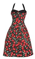 LADIES 1950s CHERRY ROCKABILLY DRESS INCLUDES: BLACK ROCKABILLY DRESS WITH RED CHERRY PATTERN APPROXIMATE SIZE GUIDE: SMAll/MEDIUM - UK DRESS SIZE 8-14 PERFECT FOR 1950s FANCY DRESS PARTIES AND EVENTS LADIES 1950s DRESS