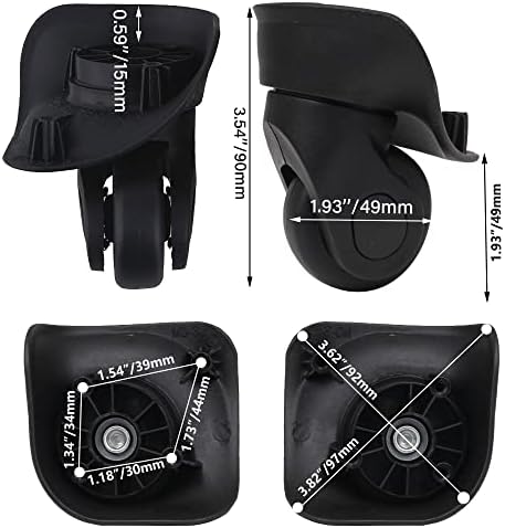 2 Pair Replacement Wheels for Luggage 360 Swivel Suitcase Casters Black (W041)