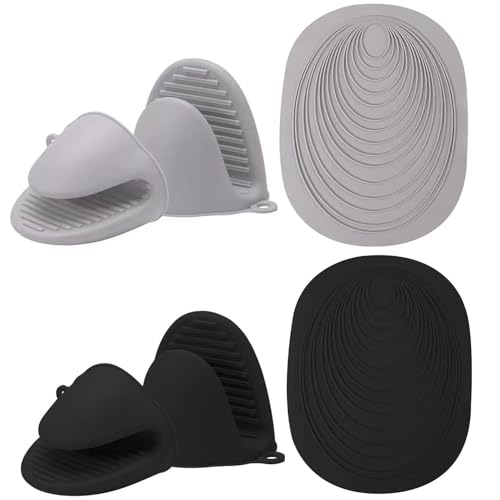6pcs Silicone Oven Mitts, Thicken Mini Oven Mitts Silicone with Pot Holders Set Heat Resistant 500F, Waterproof, Cotton Lined Oven Gloves BPA-Free, Oven Mits Set for Cooking Baking Kitchen Mittens