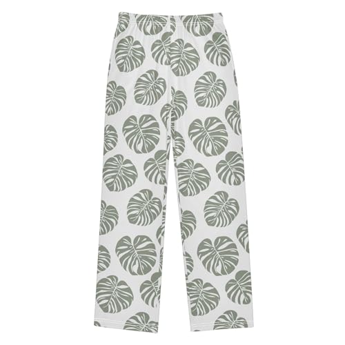 Pajama Pants Lounge Sleep PJ Bottoms Sleepwear Elastic Waist Drawstring S Green Monstera Leaves