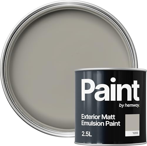 Hemway French Grey Exterior Paint 2.5L, Outdoor Matt Finish, Acrylic & Water-Based Emulsion, Quick Dry & High Coverage for Walls, Wood, Metal, Fence, Masonry Paint Exterior & Furniture
