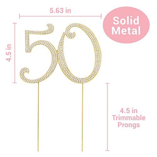 50 Cake Topper - Premium Gold Metal - 50Th Birthday Or Golden Anniversary Party Sparkly Rhinestone Decoration Makes A Great Centerpiece - Now Protected In A Box #TOP3