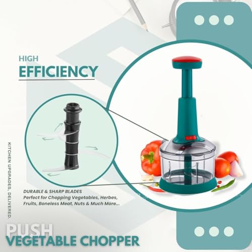 Image of YOUONE Push Chopper, 1000ml Capacity, Stainless Steel Blade, Transparent Container with Lock System, Green (Green Chopper 650 ML)