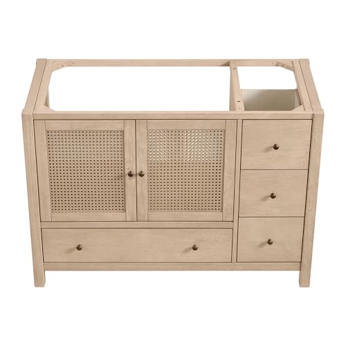 Alaterre Furniture Lucca 48 Inch Bathroom Vanity - Freestanding Cabinet Without Sink - Wood Bathroom Vanity with Large Bottom Drawer, 3 Small Drawers, and Soft-Close Doors (Natural)