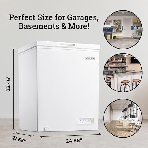 Igloo 5.0 Cu. Ft. Chest Freezer With Removable Basket, Free-Standing Door Temperature Ranges From -10 to 10 F, Front Defrost Water Drain, Perfect for Homes, Garages, Basements, RVs, White on Fridge.com