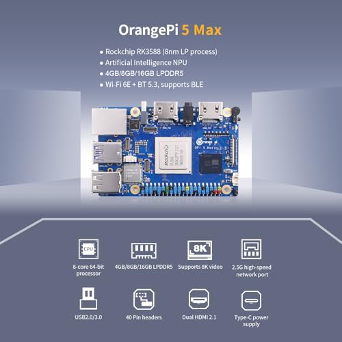 Image of Generic Orange Pi 5 Max 8GB LPDDR5 Rockchip RK3588 8-Core 64-Bit Single Board Computer with eMMC Socket, Wi-Fi 6E /Bluetooth 5.3 /BLE, Development Board Run Linux /Ubuntu /Debian /Android(5 Max 8GB)