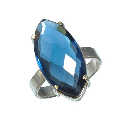 Bague argent 925 avec topaze bleue de Londres fait main, le cadeau de déclaration idéal