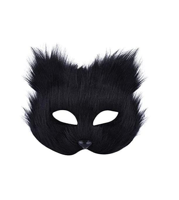 Yawolfe Mardi Gras Mask Halloween Masquerade Cosplay Costume Half Face Animal Headgear Caps Furry Cat Masks Party Christmas Eye Fancy Half-Face Dress,