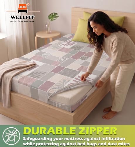 Image of WELLFIT Premium Glace Cotton 300 TC Mattress Protector King Size | 72x72x6 Inches | Bed Cover with Zip | Mattress Cover with Zipper Chain | 6x6 Ft Mattresses