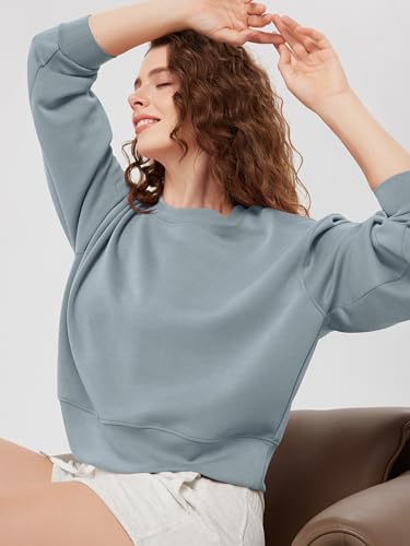 Image of ODODOS Modal Soft Long Sleeve Cropped Sweatshirts for Women Oversized Crew Neck Pullover Crop Top