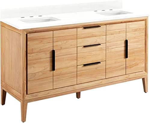 Signature Hardware 459292 Aliso 60" Free Standing Double Vanity Cabinet Set with Wood Cabinet, Vanity Top and Rectangular Undermount Sinks - 8" Faucet Holes
