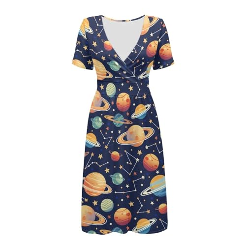 Image of Women's Summer Formal Dresses Short Sleeve Wrap V Neck Dresses Bridesmaid Wedding Guest Dress with Pockets