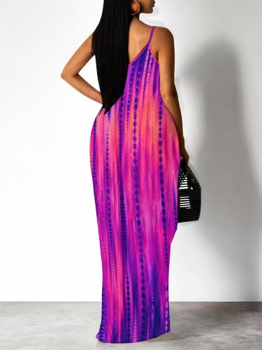 Image of Women's Summer Maxi Dress Spaghetti Strap Floral Boho Beach Long Sundress with Pockets