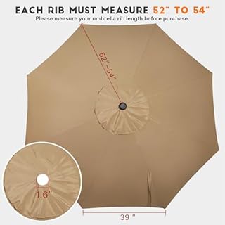 Blissun 9ft Patio Umbrella Replacement Canopy, Market Umbrella Top, Outdoor Table Umbrella Canopy for 8 Ribs, Canopy Only (Tan)