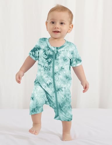 Jimonda Baby Girl Boys Rayon From Bamboo Pajamas 3 Pack Short Sleeve Footless Romper 2 Way Zipper Tie Dye Pjs Sleeper 0-24M2
