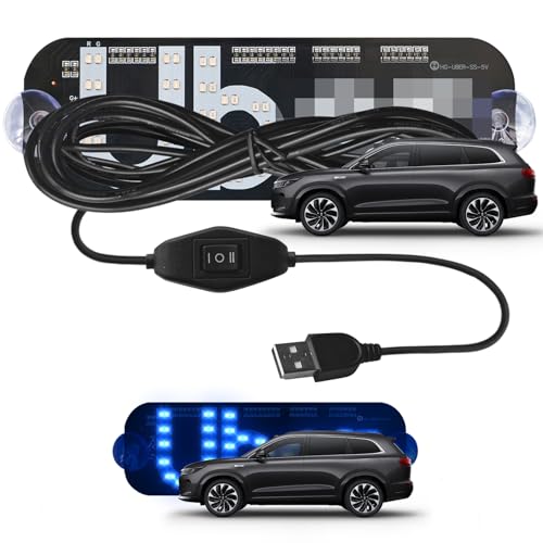 Blue LED Light Signs for Car, Glow Sign Decal Stickers for Car Windshield with Suction Cups & Universal USB Plug, Accessories Suitable for All Cars