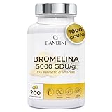 Bandini® Bromelina Forte 5000 GDU/g Gastroprotetta 200 Compresse, Enzima Digestivo, Estratto di Ananas, Bromelina Strong, Pura, Alto Dosaggio, Maggior Assorbimento, 100% Vegano