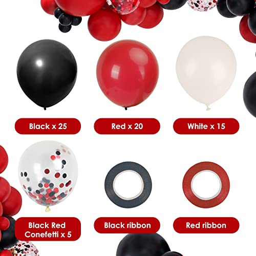 Image of RUBFAC Red and Black Balloons Graduation Decorations Kit, White and Confetti Balloon 65pcs 12in, Party Balloons for Birthday, Stranger Things or Casino Theme Party Decorations