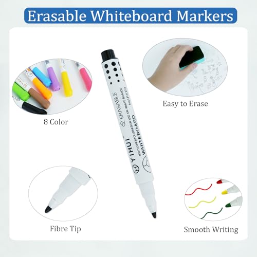 Morocket 18 Stück Whiteboard Zubehör, mit 2 Stifthalter Magnetisch mit 2 Whiteboard Schwamm, 8 Stifte Marker, Stifthalter Magnetisch für Schule, Kühlschrank, Büro
